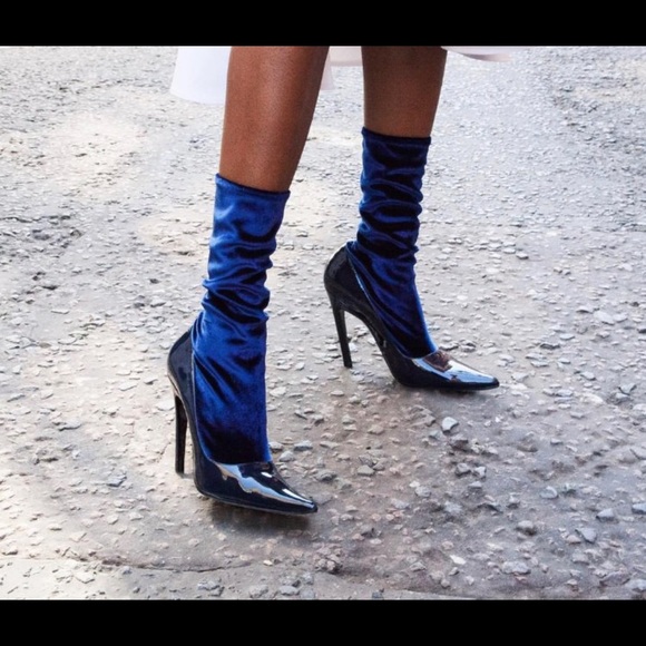 balenciaga blue velvet boots